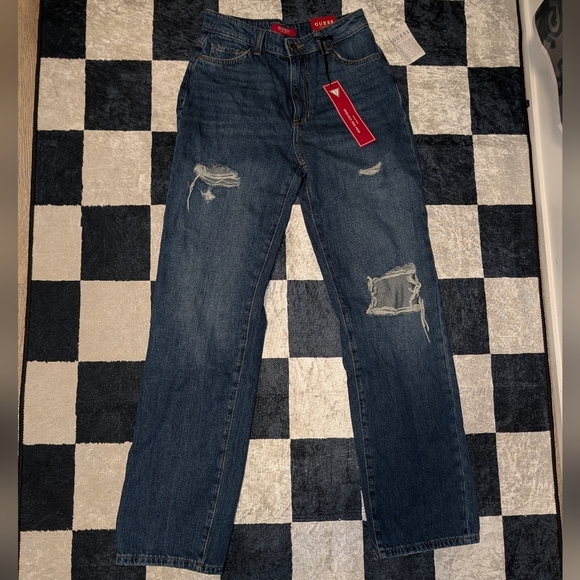 Guess Denim - Guess Womens Distressed Straight Leg Dark Blue Jeans- New NWT